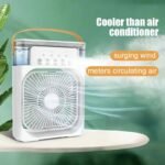 Portable Cooling Fan with Mist – 3-Speed Air Circulator with 5 Spray Nozzles, RGB Lights, Quiet Operation – Mini AC Fan for Bedroom, Office & Home