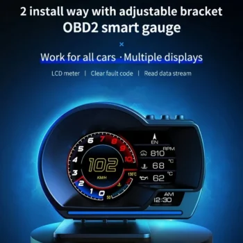 P6 OBD2 Car Head Up Display (HUD) – GPS Digital Speedometer & Multi-Function Smart Gauge with RPM, Temperature & Alarm System